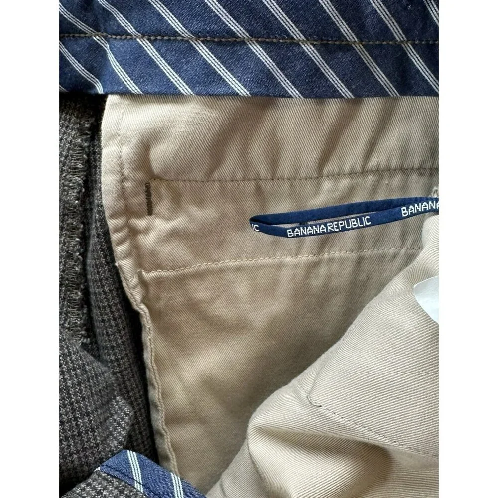 Banana Republic Pants Mens 34 Straight Fit Pockets Houndstooth Preppy Brown Gray